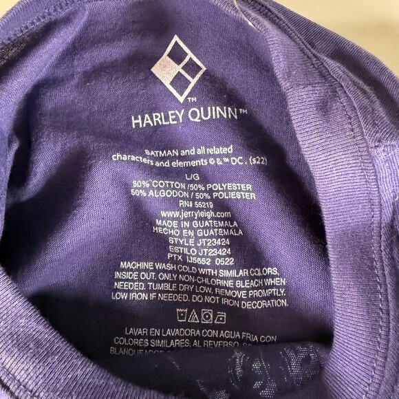 3/$20 Harley Quinn DC Comics NWT Men's L Purple Cotton Poly Blend S/S T-Shirt - Picture 4 of 5